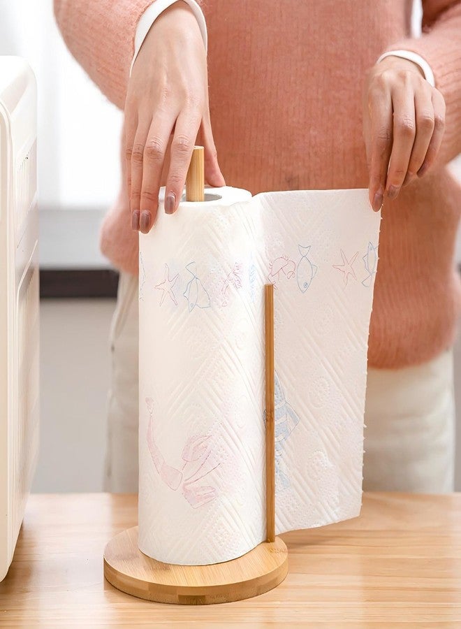 SRTFINE Bamboo Paper Towel Holder with Base, Kitchen Roll Holder, Plastic Wrap Stand Countertop & Roll Organizer for Table, Free-Standing Holder for Kitchen Bedroom Living Room Home Decoration - Image 2
